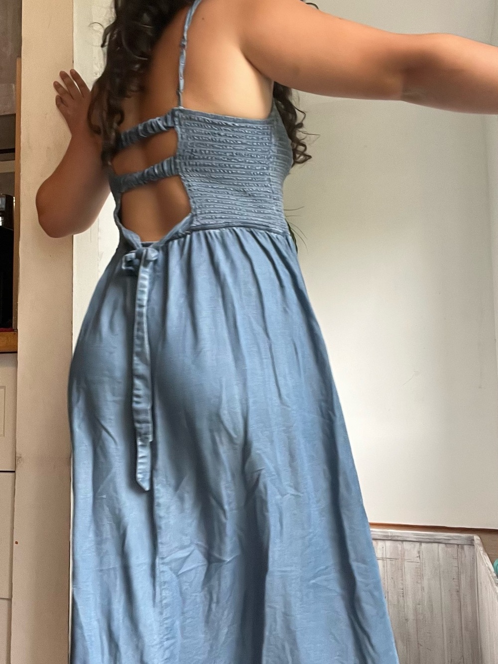 Blue Maxi Sundress with Smocked Bodice